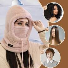 2025 New Winter Fleece Ski Mask For Women And Men, Windproof Warm Drawstring Face Cover Hat