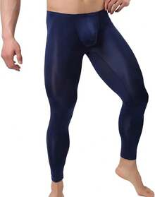 Mens Thin Silk Compression Baselayer Thermal Long Johns Underwear - Navy Blue - View 8