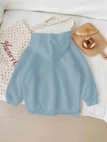 Winter Clothes For WomenTween Girl Casual Hooded Thick Sweatshirt, College Style Numeric & Camouflage Leaf Print, Campus Vibe, Citywalk, Street Atmos - 淺藍色 - 查看 2