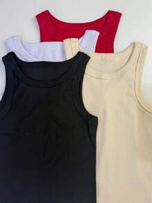 Kit Of 4 Women's Tank Tops, Premium Stylish Blogger-Style Blouses, Spring , Perfect For End-Of-Year Celebrations And Christmas. - 紅色,米色,黑色和白色 - 查看 5