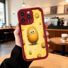 Cubierta de teléfono con borde negro y diseño amarillo con pato peludo divertido para uso diario en cafeterías Aplicable a los teléfonos de la serie Apple y Galaxy - Burdeos - Ver 2