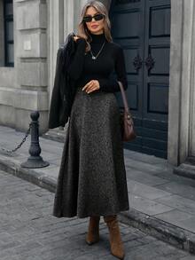 Mobula Sound 休闲优雅纽扣拉链喇叭裙，百搭款式，适合春季、秋季、休闲、正式场合、约会、婚礼、拍照等，黑色度假风 - 黑色 - 查看 5