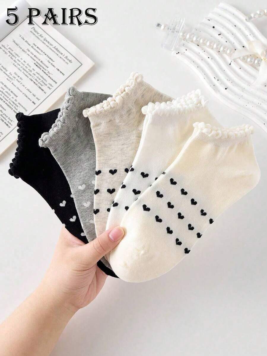 4 Paar Damensocken Mit Rüschen – Atmungsaktive Knöchelsocken, Lässiges Design