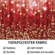 1pc Shiny Red Heart Background, Love Banner, Red Glitter Heart Photography Background, Polyester Material, Lightweight And Easy To Install, Hanging Decoration, For Home Outdoor Birthday, Proposal, Wedding, Valentine's Day Decoration Supplies, Party Shooting Props, Party Supplies, Holiday Decoration, Multiple Size Options - Multicolor - View 7