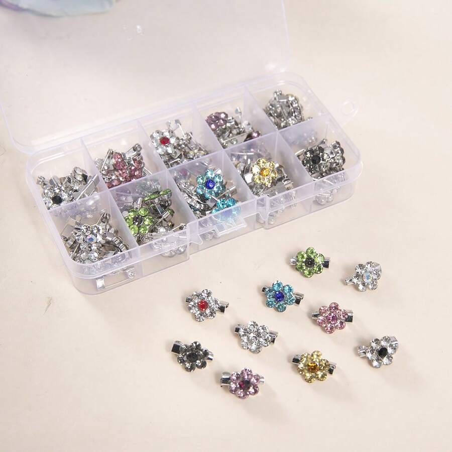 100枚/盒 可爱闪亮水晶水钻胸针别针，女士围巾/头巾配饰 - 彩色 - 查看 1