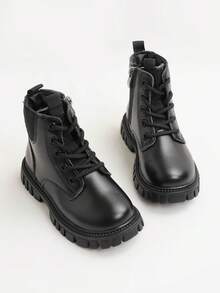 1 Pair Fashion New Solid Color Side Zipper Children's Thick Boots, Comfortable & Durable, Suitable For Outdoor, Autumn/Winter