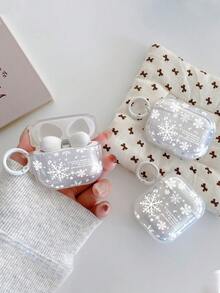 1 قطعة غطاء سماعة أذن بتصميم رسمة ثلج لفصل الشتاء والعيد المجيد، غطاء سماعة أذن شفاف مزين بنص إلهامي، مقاوم للسقوط، يتضمن 1 قطعة حامل سير لغطاء سماعة الأذن، مناسب للاستخدام في عيد الميلاد والشتاء واليومي، متوافق مع غطاء سماعات الأذن اللاسلكية الحقيقية، وغطاء أبل، هدية مثالية لعيد الميلاد ورأس السنة