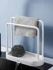 Kitchen Sink Rack With Double-Layer Dishcloth & Sponge Holder Hook-Style Drainage Design Kitchen Storage Rack & Organizer Kitchen Accessories Standing Storage For Home Use Doll Clothing & Tights Drying Rack - Multicolor - View 5