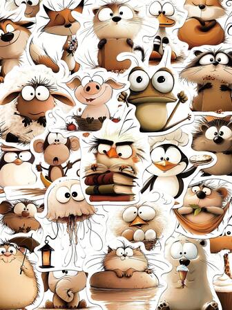 50pcs Animal Art Stickers Handbook Laptop Luggage Decals