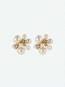 Opalesca 1 Cặp khuyên tai hoa ngọc trai thời trang mới hợp thời trang, trang sức ngọc trai cao cấp sang trọng thanh lịch dành cho phụ nữ - Vàng - Xem 2