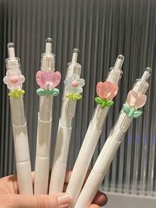 6-Pack, Mobile Rose Gel Pens, Flower Series Soft Grip Black Pens, Black Ink Pressure-Sensitive Pens, Smooth 0.5mm Retractable Black Ink Pens, Cute Back To School Gel Pens, Ballpoint Pens, Writing Stationery Gel Pens, Teen And Adult Home Classroom And Office Writing Pens - Multicolor - View 11