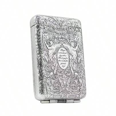 1pc Vintage Handcrafted Metal Box Triple Open Cigarette Case, Holds 14 Pieces, Portable Pocket Box Stand Storage Box, Retro Creative European Embossed Portable Bag Anti-Crush Household Small Tool Cigarette Case, Valentine's Day Gift, New Year Gift