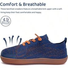 WateLves - Zapatos anchos descalzos para niños y niñas minimalistas ligeros y transpirables zapatos para caminar naturalmente deslizados Ajuste flexible - Azul marino naranja - Ver 2