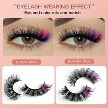 [Colorful False Eyelashes] 7 Pairs Colorful Russian Curl False Eyelashes| D-Curve Mixed Lengths, Thick & Thin Lashes, Reusable Multi-Color Mix For Cat-Eye Looks & Costume Parties - 7雙混色7 - 查看 5