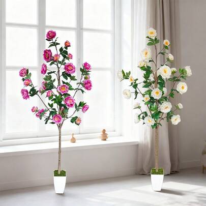 1 pièce Arbre de fleurs de pivoines artificielles de 130-180 cm, plante décorative factice pour la maison, le jardin, le mariage, la fête, la cuisine, le salon. Utilisation intérieure et extérieure. Pour la décoration de Noël, Thanksgiving et autres festivals.