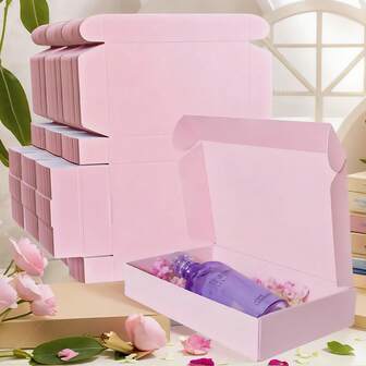 10pcs Pink Packaging Box Multi-Size Corrugated Cardboard Gift & Mailing Boxes For Small Business, Jewelry Display, Holiday Packaging - Sturdy, Lightweight, Compact Storage Valentine's Day, Wedding, Birthday Gift Packaging Box Graduation Gift Box Mother's Day Gift Box