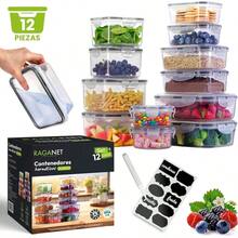 , Contenedores para Alimentos, Juego de Recipientes Hermeticos con Tapa, De Plastico, Etiquetas de Pizarrn y Marcador, Organizacin y Almacenamiento de Cocina 24 Contenedores - 12 Contenedores - Ver 3