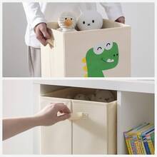 SONGMICS 3 Cajas de Almacenamiento de Niños, Juego de Organizadores de Juguetes 30 x 30 x 30 cm, Cubos Plegables con Asas, para Dormitorio, Sala de Juegos, Patrones de Dinosaurios, Beige - Beis - Ver 4