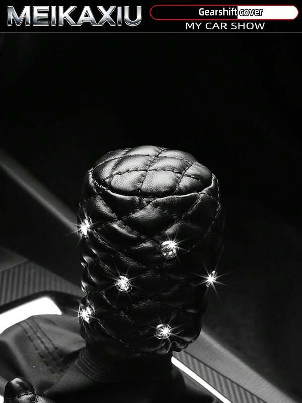MEIKAXIU Capa para manopla de câmbio em couro PU com bordado de strass, acessório decorativo para carro, compatível com alavancas de câmbio redondas.