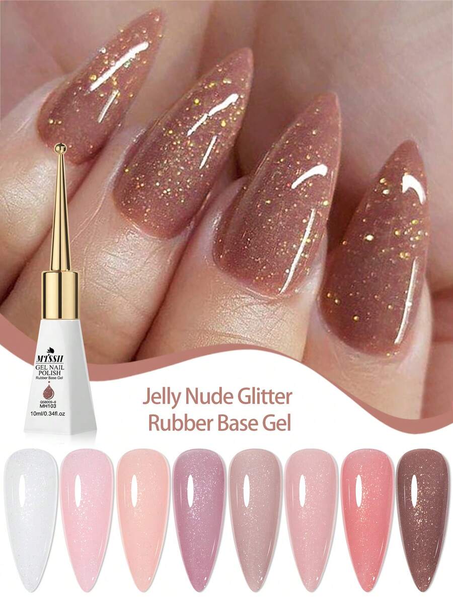 Mtssii Bộ 8 lọ sơn móng tay dạng gel 10ml màu hồng nude ánh nhũ, lớp nền cao su, gel tăng cường độ cứng, sơn móng tay UV LED có thể tháo rời, sơn móng tay gel, không cồn, mịn và bóng, tự làm móng tại nhà và salon. - Nhiều màu - Xem 1