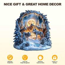 1pc Snowy Night Wolf Pack Wooden Puzzle, Asymmetrical Animal Shape Wooden Jigsaw Puzzle, Decorative Art, Tabletop Game Magic Puzzle, Unique Children's Educational Puzzle, Holiday Gift, Adult Wooden Puzzle, Christmas Gift, Back To School Gift, Birthday Gift (2D Puzzle) - Multicolor - View 8