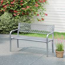 Lifezeal 50" Outdoor Garden Bench With Geometric Lattice Backrest Armrests And Slatted Seat - 灰色 - 查看 2