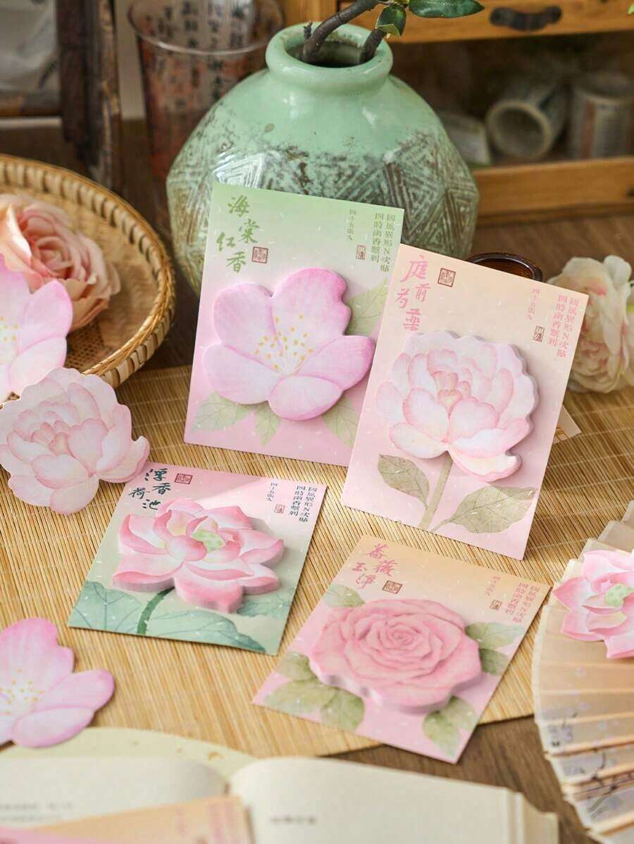 1pc Random Floral Shaped Sticky Notes Memo Pad, Student Office Supplies,School Supplies,Back To School - 彩色 - 查看 1