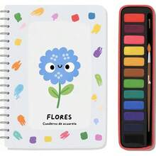 12 Colores Cuaderno de Ejercicios de Acuarela Profesional, Watercolor Sketchbook con, Kit de Acuarela Pinceles y Papel Premium (12 hojas de papel) para Principiantes y Artistas (Flores) - Flores - Ver 7