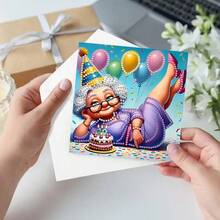 6pcs DIY Diamond Painting Birthday Greeting Card Set, Cute & Happy Grandma Theme Postcards, Unique Handmade Design, New Year Card, Birthday Wishes, Holiday & Event Party Greeting Cards, (Includes 6 Envelopes), Ideal For Expressing Warm Blessings To Elders, Family, And Friends, Diamond Painting Card Postcards To Express Heartfelt Sentiments, Best Gift To Show Your Feelings.