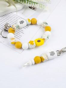 Móc khóa hạt silicon hình cốc cà phê và hoa cúc dành cho nữ, móc khóa túi/ví, vòng tay, móc chìa khóa, quà tặng Ngày của Mẹ - Màu cà phê - Xem 7