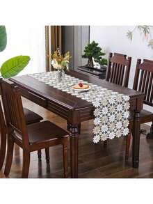 HXARTMIS 1pc Hollow Bicolor Sunflower Lace Tablecloth/Table Runner, Elegant Rectangular Tabletop Covering Fabric, Modern Center Decor, Embroidered Polyester For Dining Room, Kitchen, Living Room, Outdoor Cafe, Home Decor, Suitable For New Year And Holiday Themes, Multiple Sizes Available - White Coffee - View 15