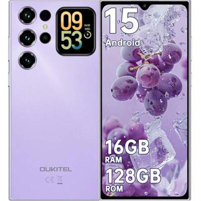  OUKITEL C62 Android 15 Smartphone, No Contract - 6.88" HD+ Rear Display, 16GB RAM + 128GB ROM, 5150mAh Battery, Affordable Price, Dual SIM Dual Standby, Unlocked/Face Unlock/GPS/OTG