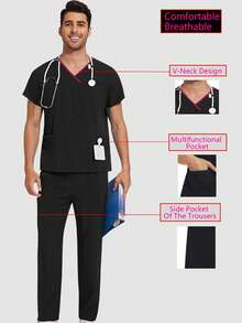 Man Scrubs Medical Uniform Scrub Set Medical Scrubs V-Neck Top And Cargo Pants