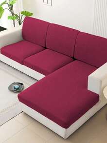 1件简约纯色牛奶丝弹力沙发坐垫套，四季皆宜 - 酒紅 - 查看 6
