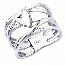 Chic French Style 925 Sterling Silver Plated Heart-Shaped Ring, Nickel-Free, Unique Design, Women's Fashion Jewelry, Perfect For Everyday And Party Accessories - 銀色 - 查看 1
