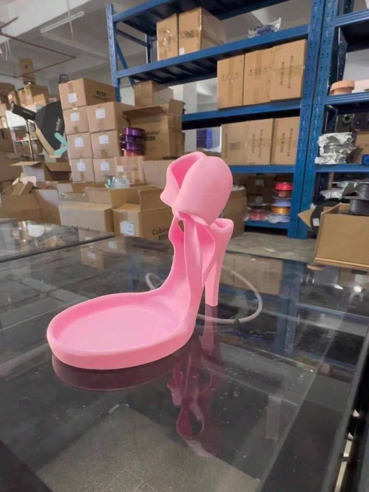 1个3D打印高跟鞋首饰架 - 优雅鞋型首饰托盘，饰有蝴蝶结，兼具戒指架和收纳功能，粉色蝴蝶结桌面配件，适用于梳妆台、衣柜、办公桌 - 耐用塑料材质，女士适用（兼容首饰托盘） - 彩色 - 查看 6