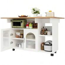 Mobile Storage Islands - Natural + Silver+Grey + White + Glass + MDF - View 11