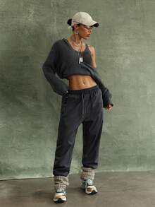 Damen Thermisch gefütterte warme Sporthose, windabweisende thermische Lässig Jogginghose, Herbst/Winter - Grau - Übersicht 4