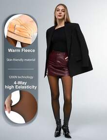 Fleece Lined Sheer Warm Pantyhose Leggings Translucent Thermal Winter Thick Tights Dresses, Women's Style 5FUO - 焦糖色褲襪 - 查看 7