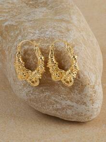 Opalesca 夏季金属缠绕结不对称环形耳环，适合具有独特设计感的女性 - 金色 - 查看 1