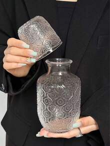 European Retro Embossed Teapot Set, Gemstone Grid Large Capacity Glass Cooling Pot For Coffee Sharing, Household Juice Pot Cup Set - Transparent - View 8