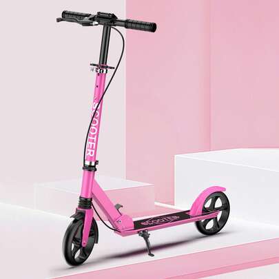 Monopattino da città, monopattino, monopattino a spinta, regolabile in altezza, pieghevole, con freno a mano, ruote in PU, per bambini e adulti, rosa