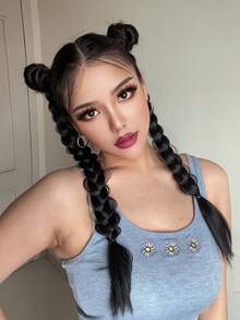 2 paquetes de trenzas con bandas elásticas, extensiones de cabello sintético para mujeres, cabello liso, estilo universal, accesorios para el cabello de uso diario. Pelucas europeas y americanas para mujeres, trenzas largas, coletas, bandas de cabello sintético largo de moda, trenzas altas, coletas falsas. - Multicolor - Ver 5