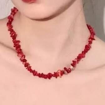 1 pieza Collar de perla roja de lujo, piedra natural de alta gama, fragmentos asimétricos, adecuado para joyería de mujer en bodas, fiestas, Navidad y otras ocasiones - Adecuado para todas las estaciones
