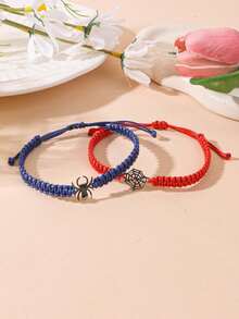 2条装创意个性化嘻哈不锈钢蜘蛛编织中国结男士友谊手链 - 紅藍色蜘蛛不帶卡片 - 查看 5