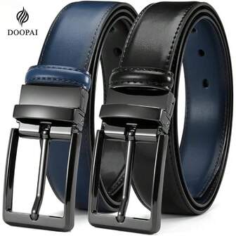 DOOPAI Cinturón de cuero reversible para hombre con hebilla giratoria de 3,5 cm - 2 estilos en 1 cinturón, vintage, otoño/invierno, moda urbana clásica, regalo diario para novio en Navidad