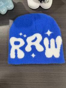 1 pieza Gorro de punto de estilo fiesta callejera con diseño de letras, cómodo y cálido gorro de invierno para Navidad, ropa urbana y atuendo deportivo de otoño