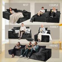NIZULA FOAM 164"Oversized L Shape Sofa, (Gray)Modern Modular Couch For Living Room Bedroom,No Assembly Required, Ready To Use, Comfy Plush Corduroy Fabric ,Sofa De Sala,Couch,Sofa Cama,Muebles Para Sala,Couch For Living Room, Living Room Furniture, Muebles, Bedroom Furniture Set, Recliner Chair For Adult, Living Room Set Furniture, (The Single Chair Is Available Separately Or To Pair With The Sofa) - Ghế dài hình chữ L màu xám quay mặt phải - Xem 2