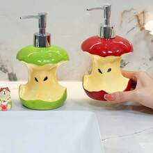 Dispensador de cerámica con diseño de corazón de manzana [Diseño creativo | Corazón de manzana] | Accesorio de hogar de alta gama para baño, cocina, hotel | Dispensador de champú, gel de baño, loción, jabón de platos | Regalo digno de - Botella dispensadora de corazón de manzana verde - Ver 4