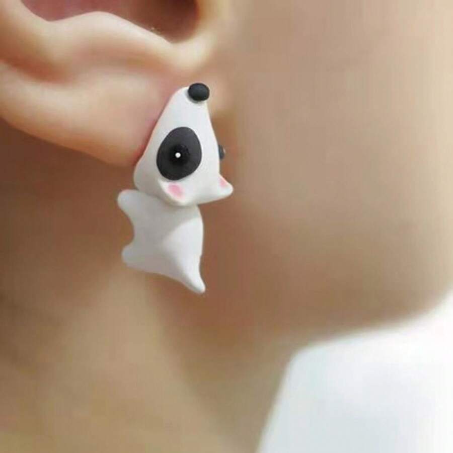 Critters Bite Ears Dinosaur Stud Earrings Corgi Shark Spray Paint Cute Mini Earrings - 小白狗 - 查看 1